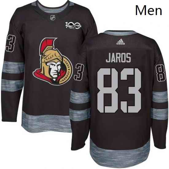 Mens Adidas Ottawa Senators 83 Christian Jaros Authentic Black 1917 2017 100th Anniversary NHL Jersey